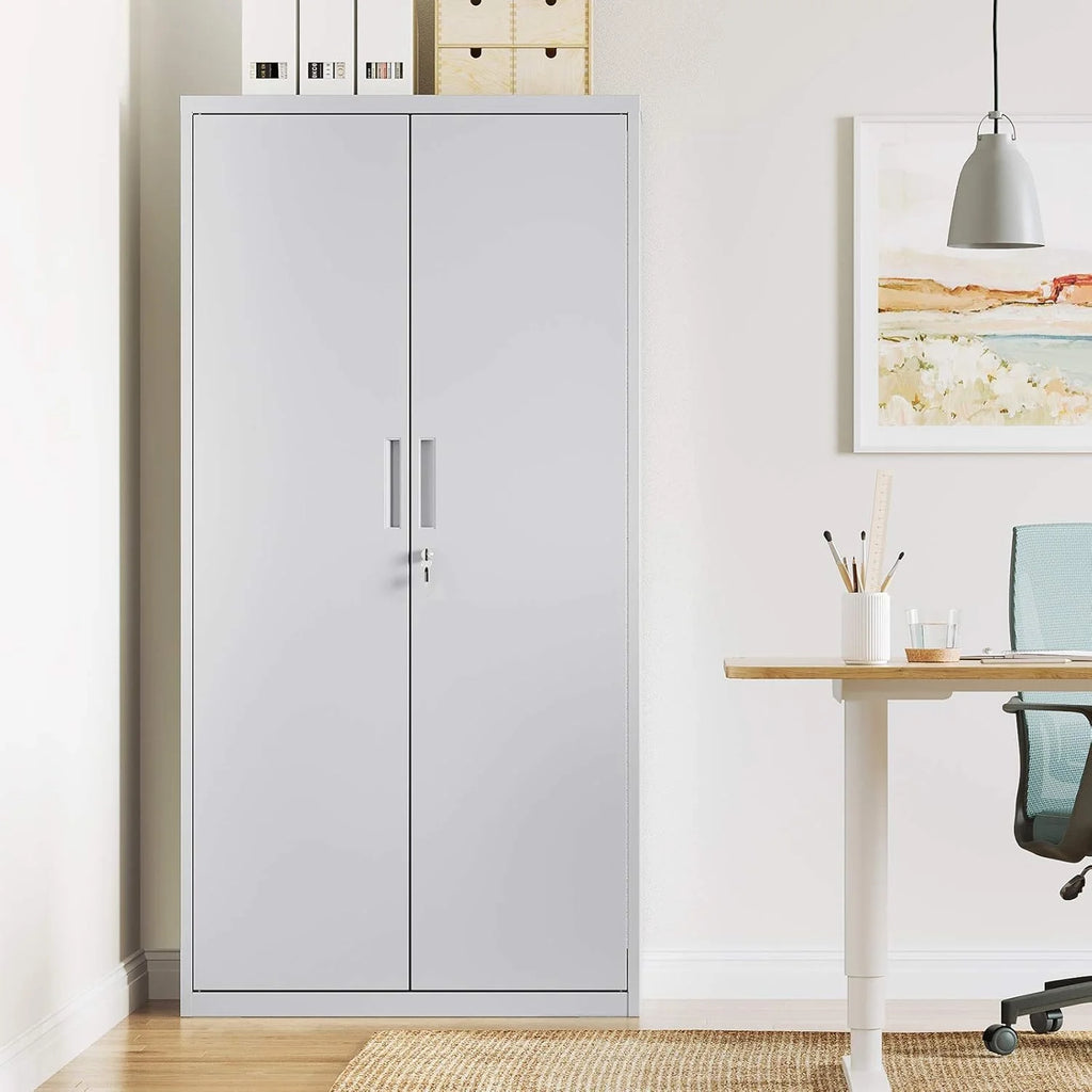 Archivador SONGMICS 2026, armario multiusos, armario de almacenamiento de acero, 5 niveles, puertas dobles, cerradura, armario para herramientas, estantes ajustables, garaje, oficina, sala de estar, gris OMC015G01
