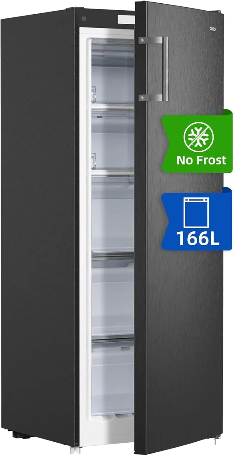 2026 CHiQ Congelador Vertical No frost 166L,FSD166NE4E, Cajones XL, Control de Temperatura Electrónico, Puertas Reversibles, Silencioso, Ice Box, Color Inox Negro, Clase Energética E