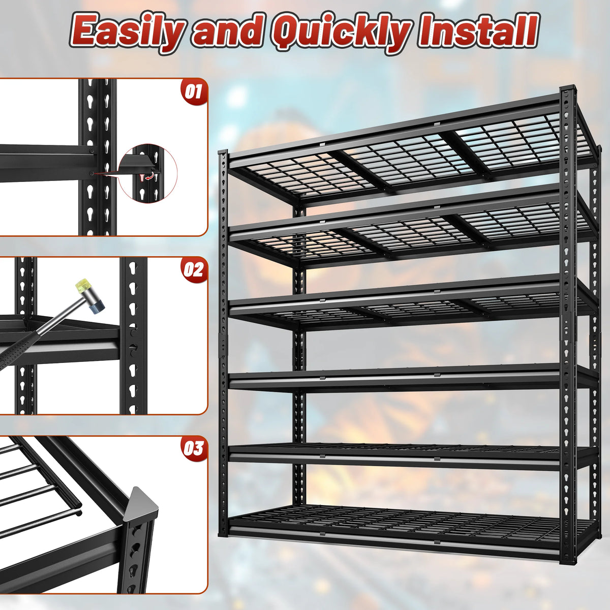 2026 REIBII 48" W Garage Shelving Units 5 Tier Storage Shelves Heavy Duty Adjustable Metal Utility Shelf-72" H x 48" W x 24" D