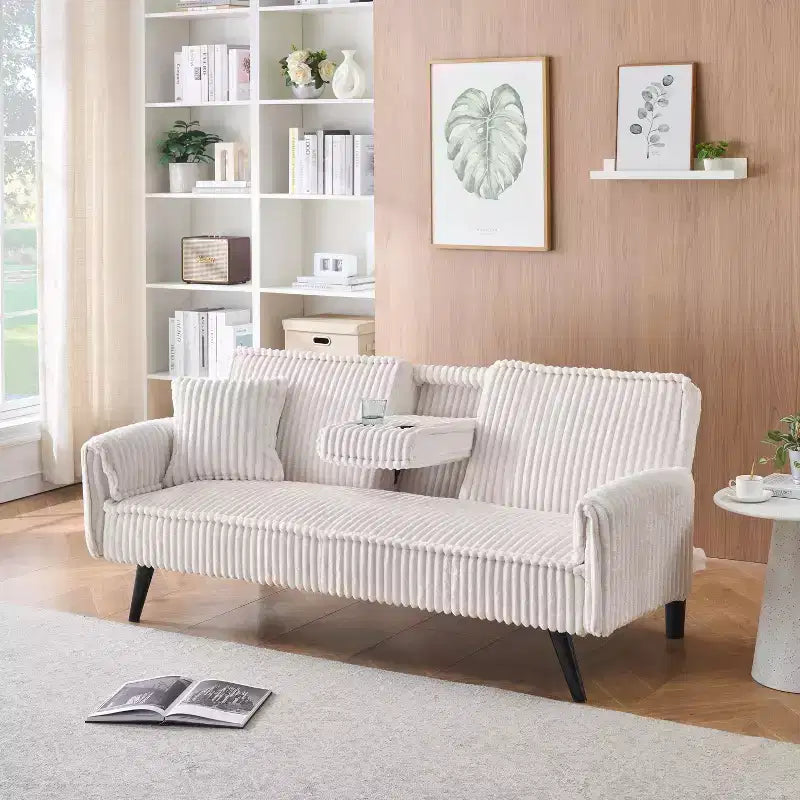 2026 Sofá cama de dos plazas convertible – Pana, respaldo ajustable y portavasos, 182,9 cm
