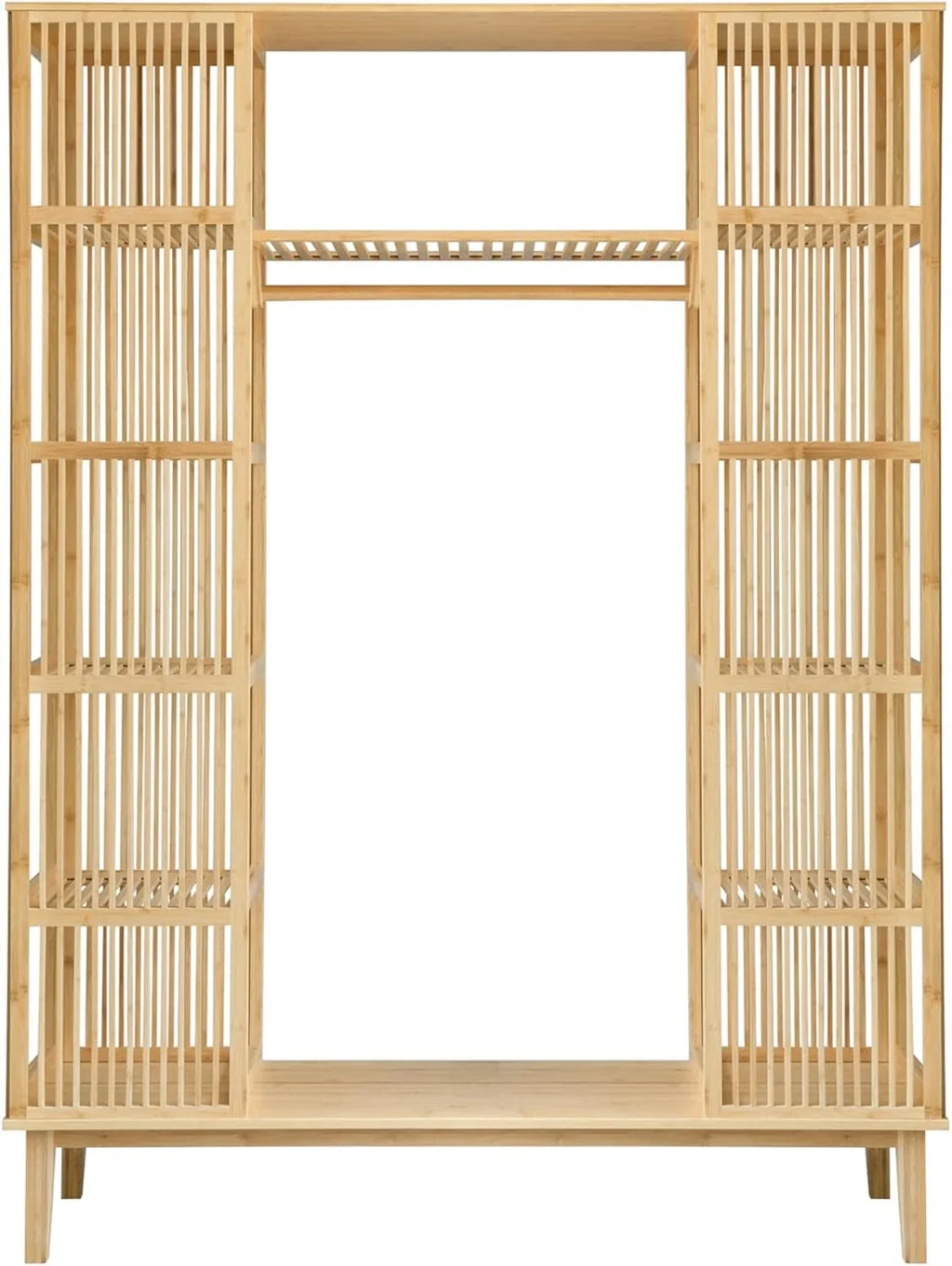 2026 Armario para Ropa con 2 Puertas Deslizantes Clóset con 12 Estantes y 1 Barra de Colgar Perchero de Bambú 185 x 140 x 45 cm Natural