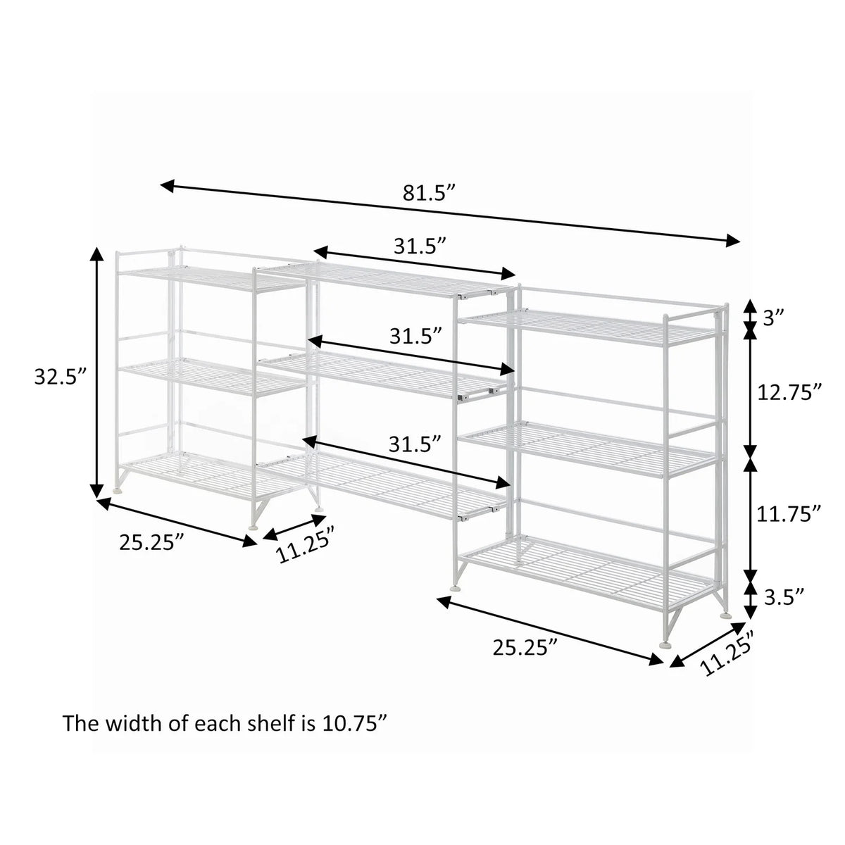 2026 Xtra Storage Wide Folding Shelves w/Three Deluxe Extensions in White Metal