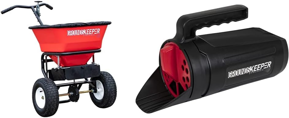 2026 Walk Behind Push Spreader, 100LB Capacity, for Salt, Ice & Snow Melt, Included Grate & Cover with Enclosed Gearbox for Protection
