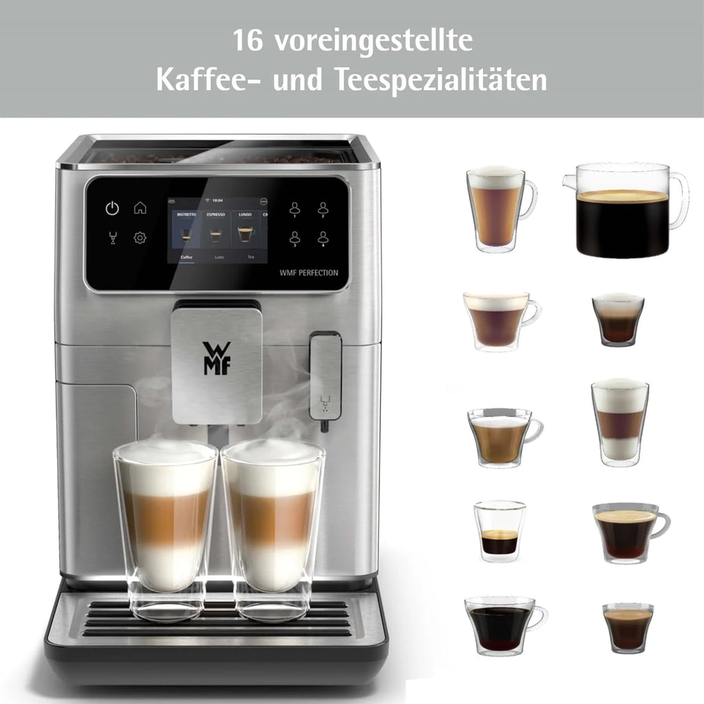 Cafetera automática WMF Perfection 640 de 2026 con sistema de leche, 16 especialidades de bebidas, doble termobloque, molinillo de acero inoxidable, almacenamiento de perfiles de usuario (640: WMF Perfection 640 con sistema de leche)