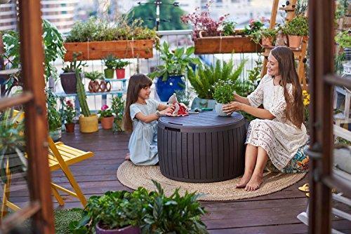 2026 37 gallon Round Deck Box, Patio Table for Outdoor Cushion Storage, Brown