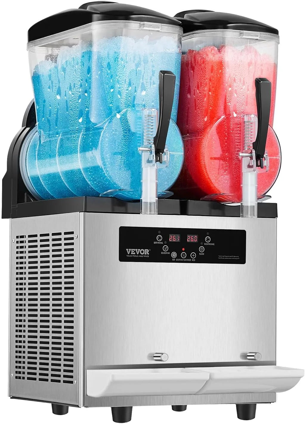 Máquina de granizados comercial VEVOR 2026, 12 L x 2, doble tanque para bebidas congeladas, máquina de granizados de acero inoxidable de 96 vasos con teclado, máquina de helado suave para fiestas, restaurantes, cafeterías y bares.