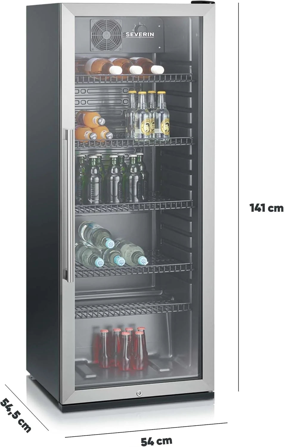 Nevera para botellas SEVERIN 2026, con cerradura integrada e iluminación LED integrada, capacidad neta de 118 L, color negro/plata, FSK 8840
