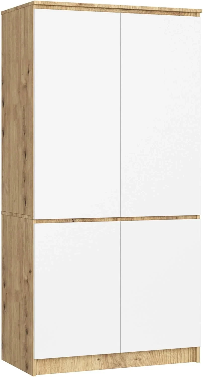 2026 Armario AKORD S90 Roble Artisan 90 cm 4 puertas frente en color Blanco 90x51x180 cm