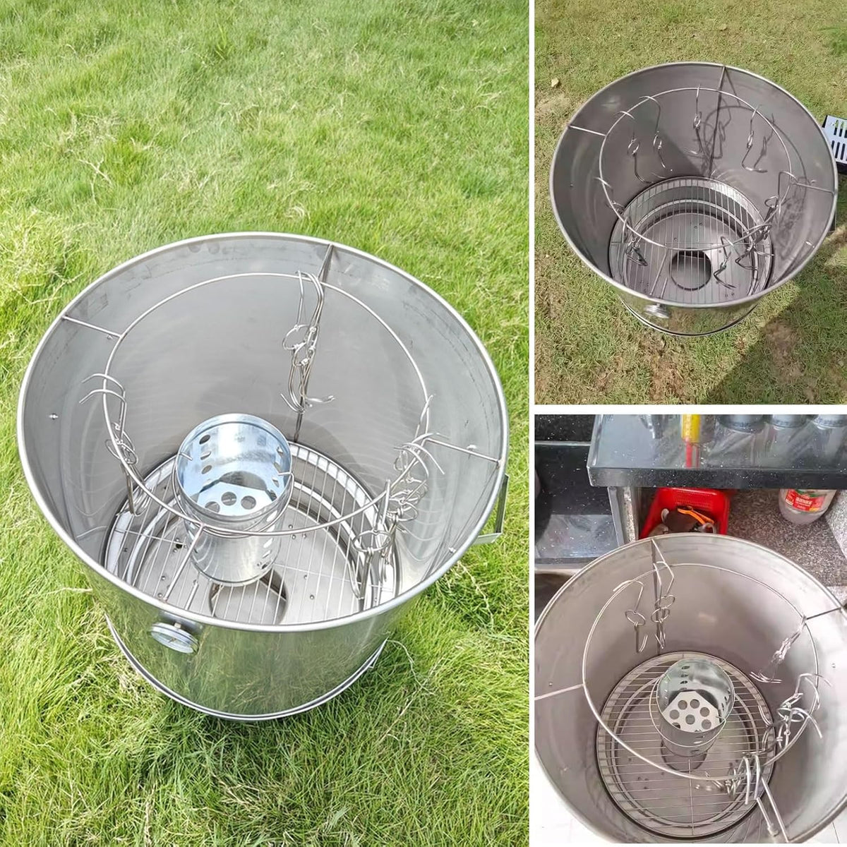 2026 Ahumador Barril Asador De Carne Material De Acero Inoxidable Asador De 360° Incluye Termómetro Y Recipiente para Cenizas 50 Cm De Diámetro Parrillero