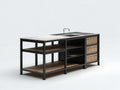 2026 Islas de cocina con fregadero encimera efecto piedra 180x75x92 cm – negro y madera – estilo industrial funcional