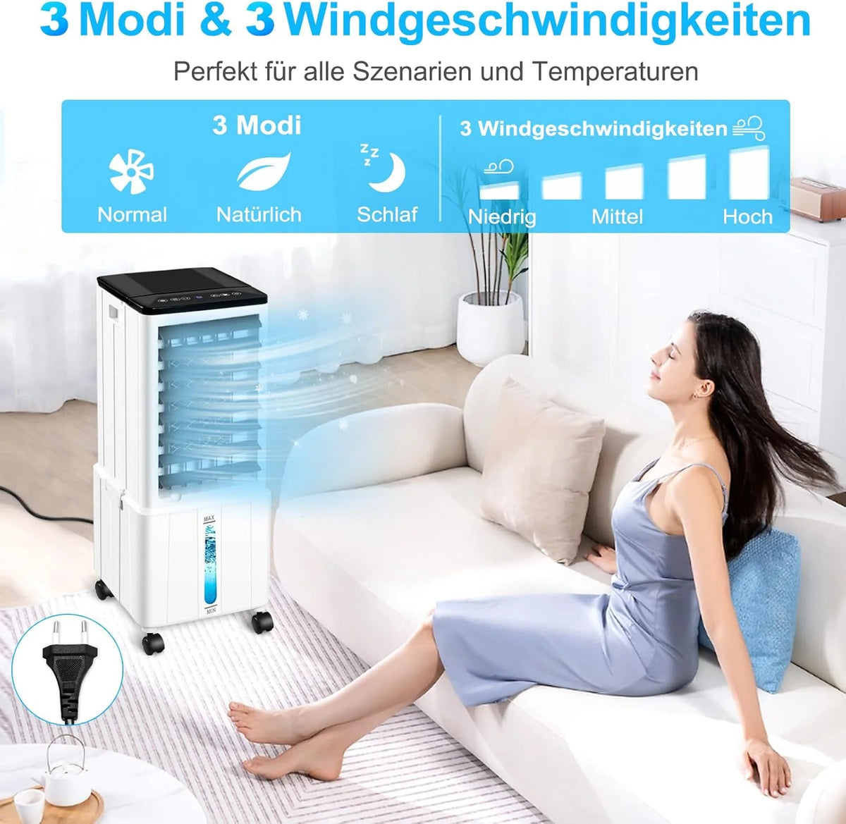 Aire acondicionado portátil 2026 sin manguera de escape, 14L 60W, con temporizador de 12 horas, 3 modos, 40dB, oscilación de 120°, depósito de agua extraíble, mando a distancia, silencioso, ideal para apartamentos y habitaciones.