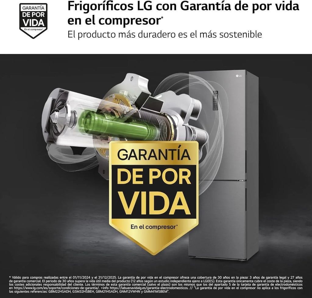 2026 GBP61DSXGC – Frigorífico Combi No Frost, Congelador, Compresor Smart Inverter, Color Inox Antihuellas, 186 cm, 341 l
