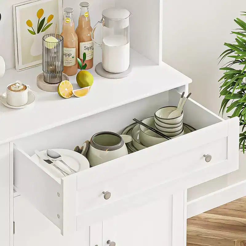 2026 Armario despensa de cocina de 180,3 cm de altura – Mueble auxiliar para barra de café con cajones y encimera abierta.