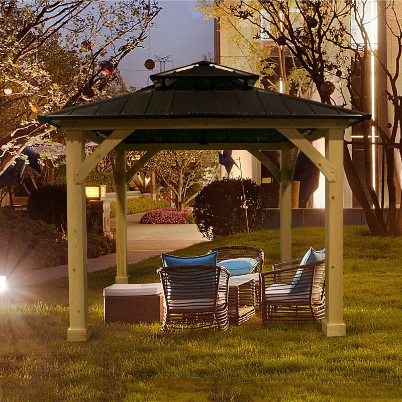 2026 10 X 10 Ft Outdoor Patio Hardtop Gazebo With Wood Frame Amp 2 Tier Metal Roof All Weather Gazebo Pergolas Shelter