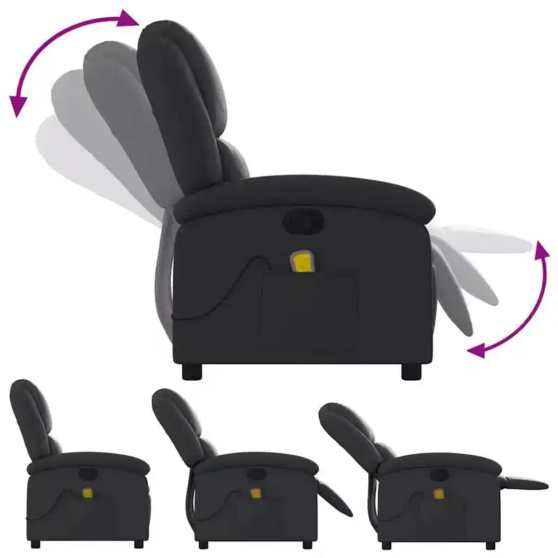 2026 Sillón reclinable de masaje – Vibración de 6 puntos, cuero auténtico, ajustable, negro