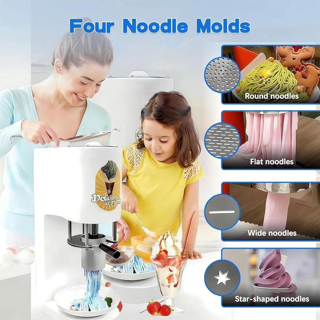 Máquina comercial de helado de espagueti 2026, 28 – 30 l/h, máquina profesional de helado de pasta con 4 formas diferentes de pasta, para hostelería y heladerías (Rojo)