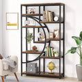 2026 Librería de 5 niveles de 175 cm – Diseño geométrico en forma de media luna, marrón y negro.