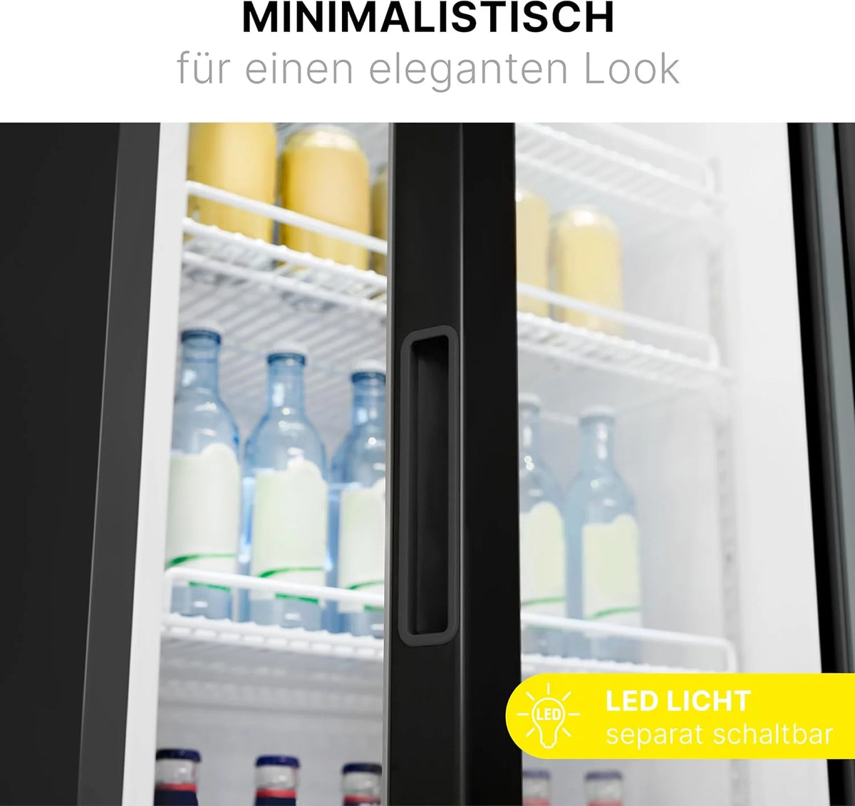 Refrigerador Bomann® 2026 con puerta de vidrio | Enfriador de bebidas con cerradura | 6 estantes ajustables en altura | Capacidad de 30 kg por estante | 347 litros | Refrigerador grande | Enfriador de botellas con luz LED | KSG 7351 Negro