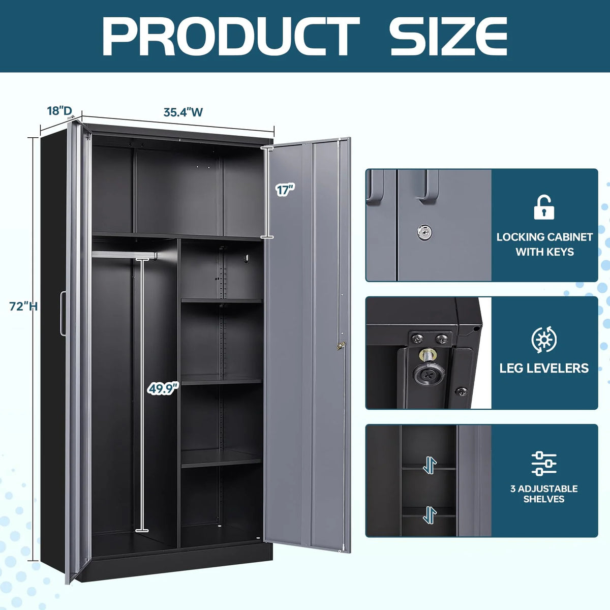 2026 STANI Metal Storage Cabinet with Locking Doors, Garage Lockable Steel Cabinets with 4 Doors and 5 Shelves for Home, Garage, Pantry Workshop Warehouse