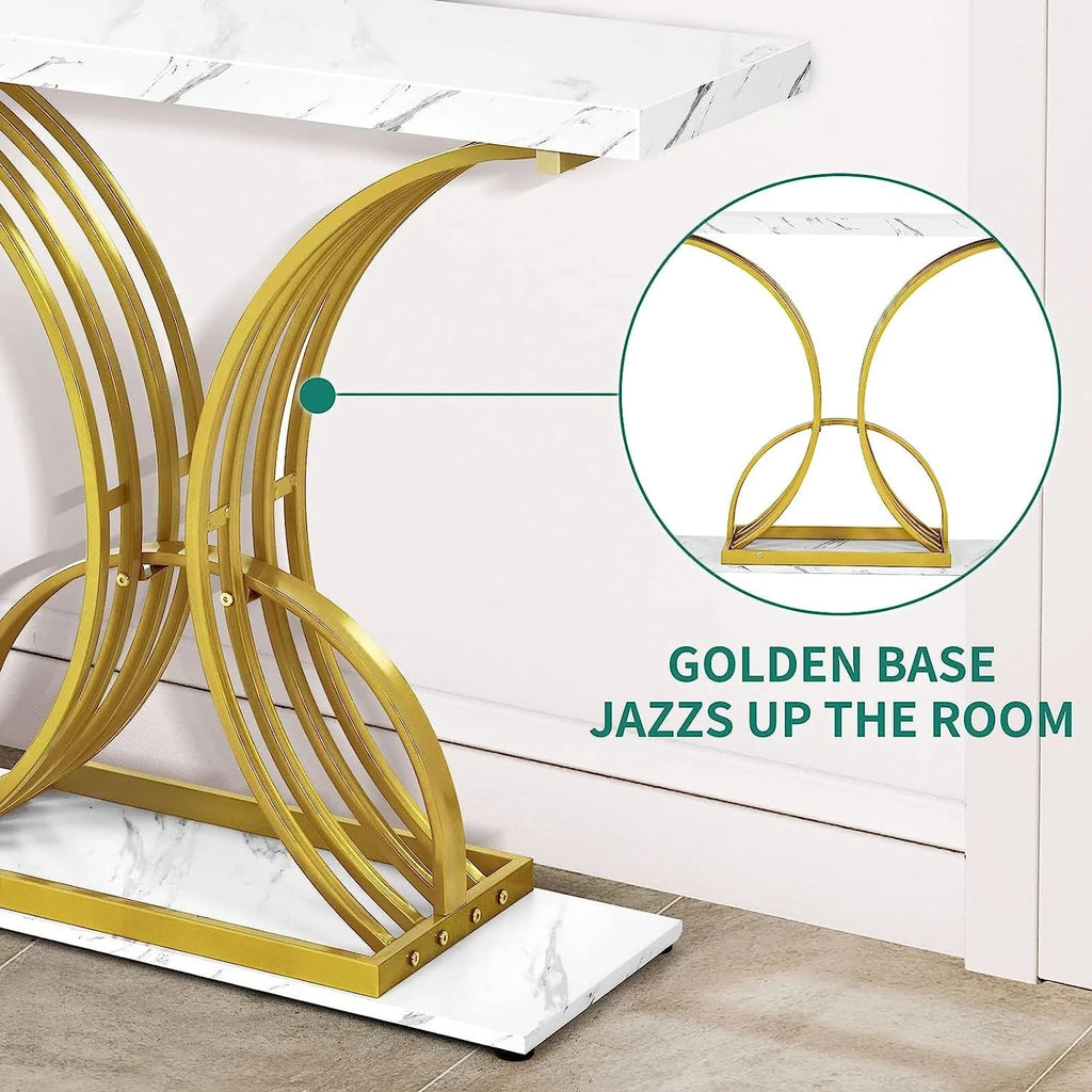 2026 Modern Gold Console Table with Marbled Top, Sofa Table for Entryway and Hallway