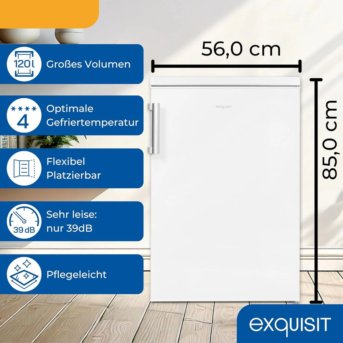 Refrigerador Exquisit 2026 con compartimento congelador, 120 litros, congelador de 4 estrellas, refrigerador independiente, KS516 – 4 – H – 010D Blanco