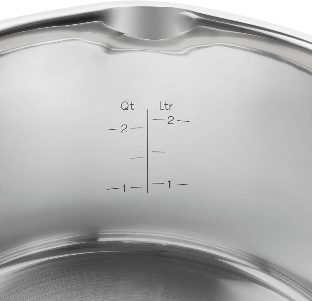 Juego de utensilios de cocina ZWILLING Simplify de 5 piezas, modelo 2026, con boquilla para verter, asas que se mantienen frías, apto para inducción, acero inoxidable, color plata.
