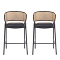 2026 Christopher Knight Home 29.5" PU Upholstered Bar Stool with Woven Rattan Backrest & Iron Frame, Black, Set of 2