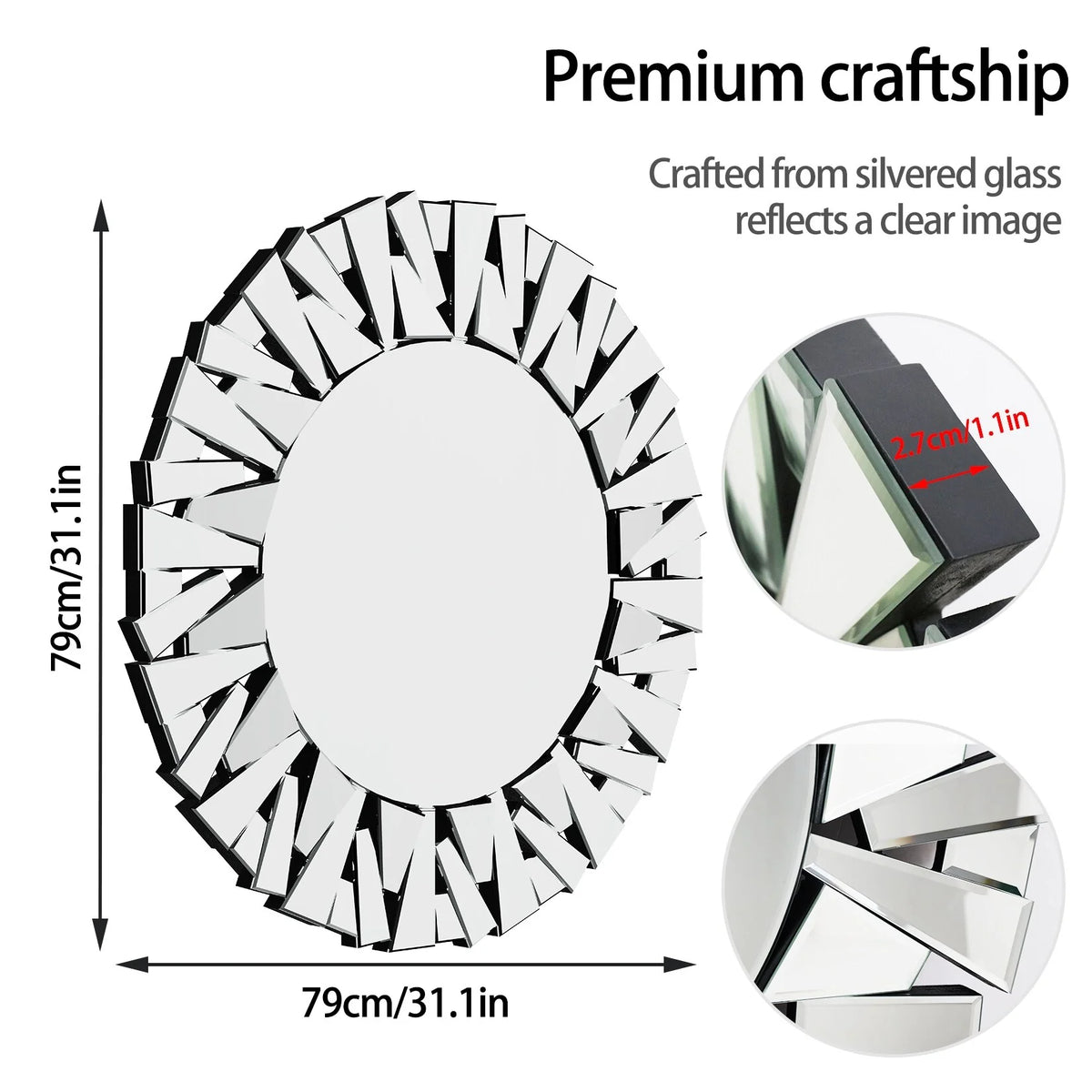 2026 32 Inch Round Decorative Wall Mirror, Glass Accent Mirror for Home Decor