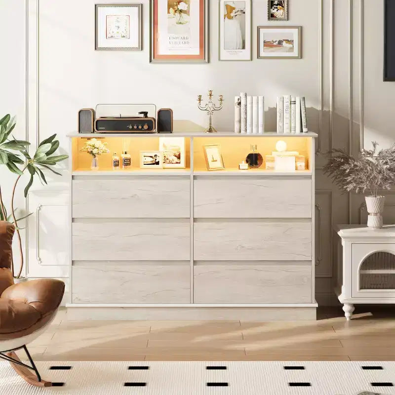 2026 Cómoda horizontal de 8 cajones – 130 cm de ancho, MDF resistente a los arañazos, cajones con acabado de lino sintético.