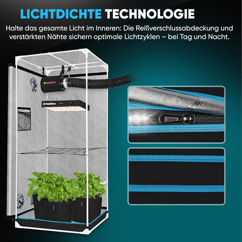 Conjunto completo de tienda de cultivo 2026: invernadero de interior con lámpara LED de espectro completo de 150 W (regulable), 1680D, filtro de carbón, ventilador de conducto en línea, manguera de extracción (80x80x180 cm)