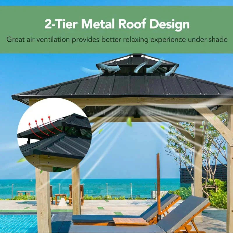 2026 10 X 10 Ft Outdoor Patio Hardtop Gazebo With Wood Frame Amp 2 Tier Metal Roof All Weather Gazebo Pergolas Shelter