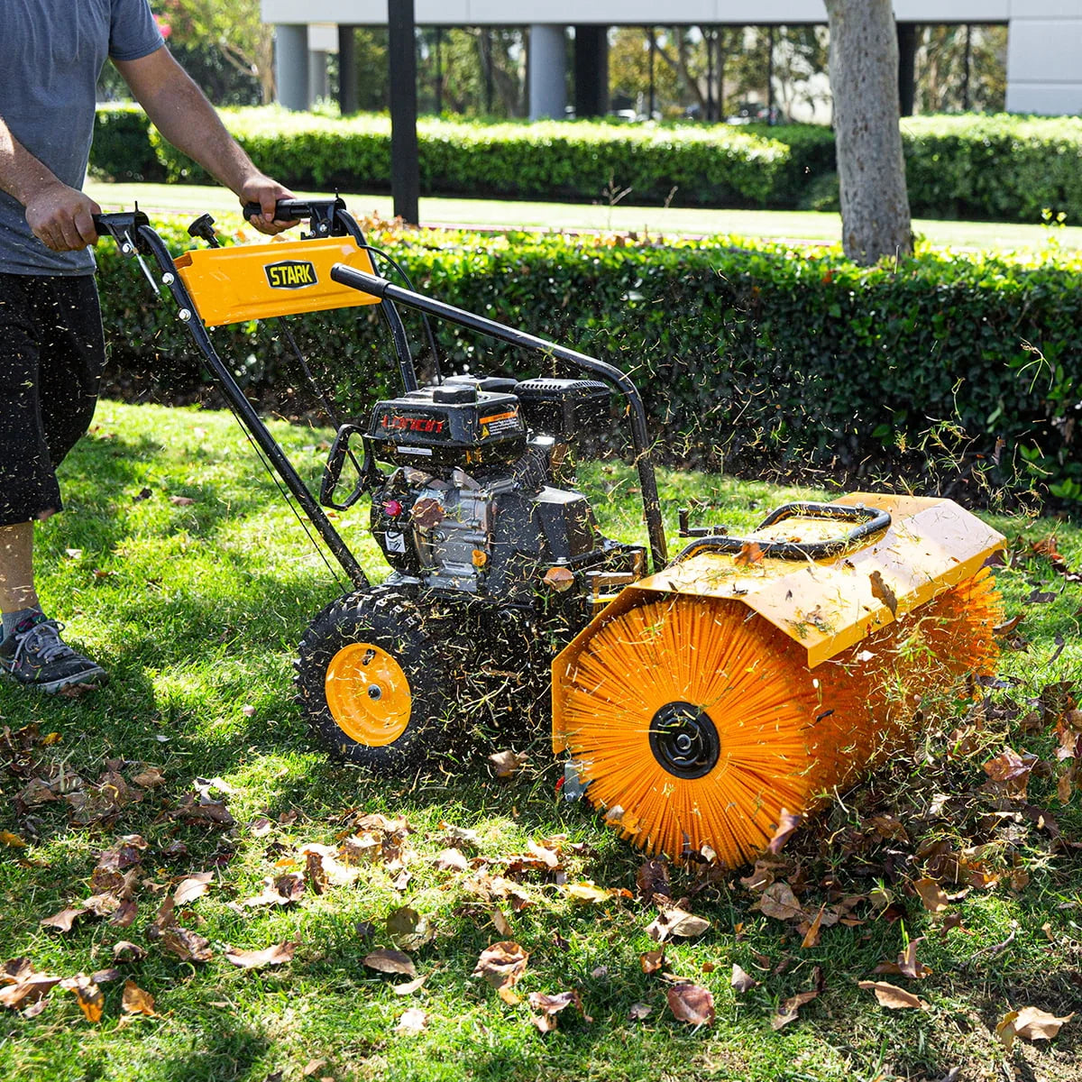2026 Stark 31" Walk Behind Gas Power Sweeper Dirt Debris Cleaning Path 196cc 7HP Gas Engine - for Leaves, Dirt, and Gravel