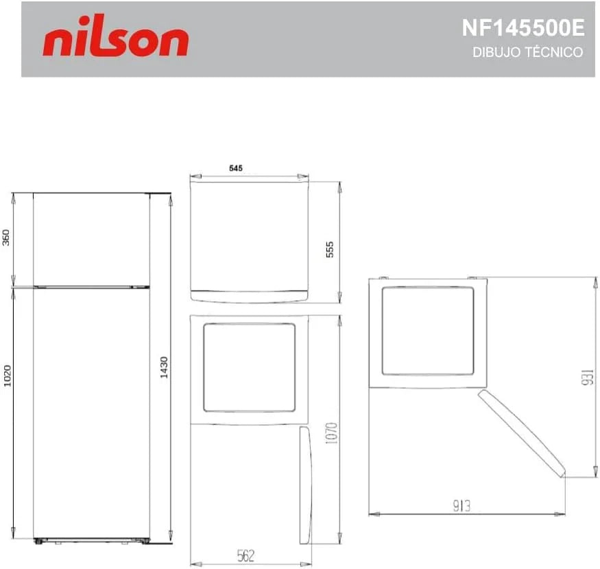 2026 NILSON Frigorífico 2 Puertas Blanco NF145500E. Capacidad 206 Litros, Puerta Reversible, Bajo Nivel Sonoro, Eficiencia Energética Clase E
