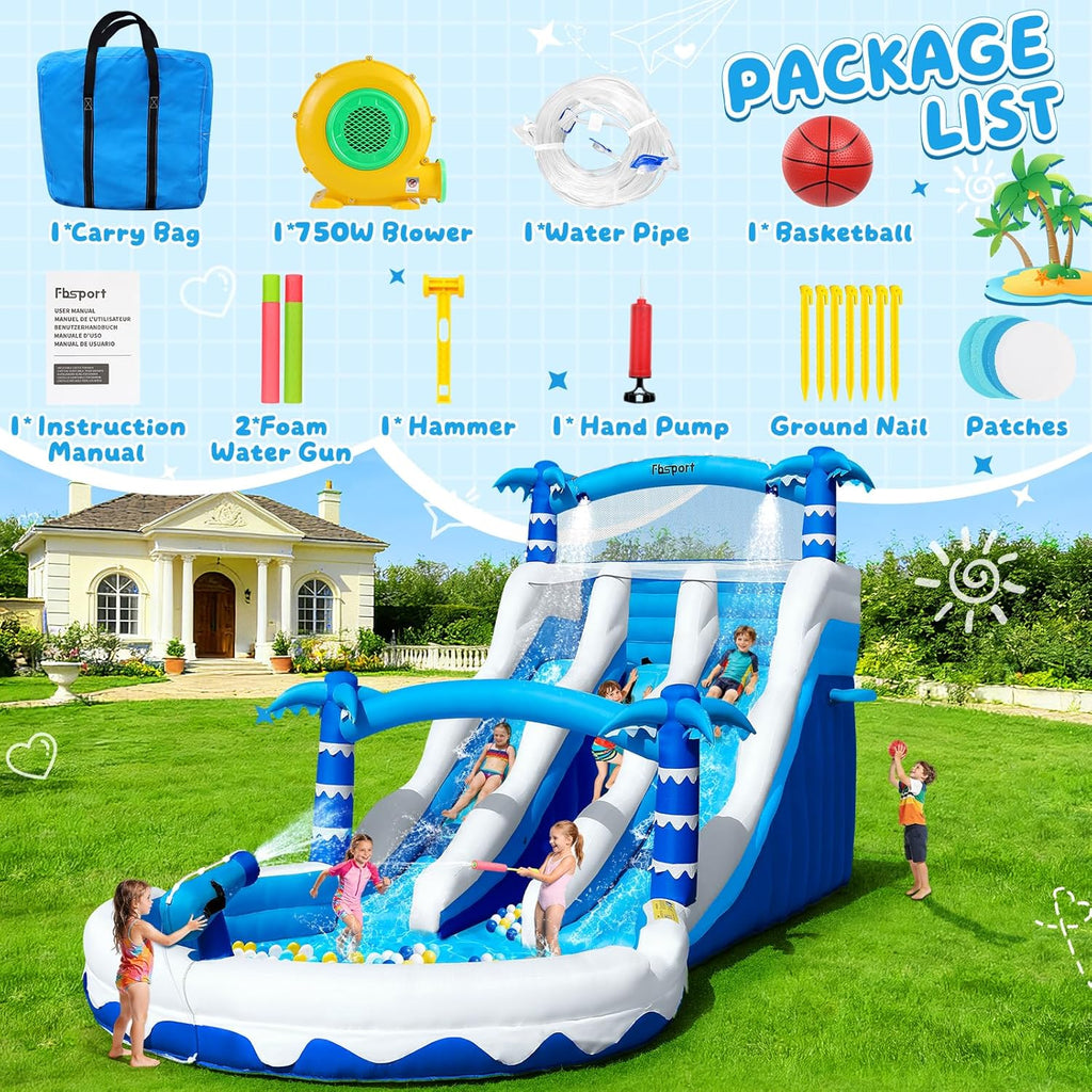 Castillo hinchable XXL 2026 con 2 toboganes acuáticos para uso comercial, adultos y niños, hinchable para interiores y exteriores con soplador, tamaño piscina, tobogán, cesta, sistema de aspersores y rocódromo, 630x290x285 cm