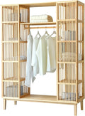 2026 Armario para Ropa con 2 Puertas Deslizantes Clóset con 12 Estantes y 1 Barra de Colgar Perchero de Bambú 185 x 140 x 45 cm Natural