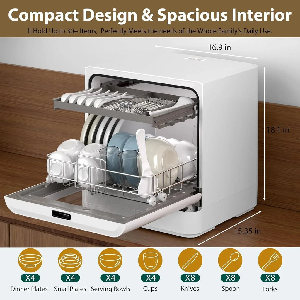 2026 Encimera lavavajillas portátil de 800W, lavavajillas de mesa con 6 programas y tanque de agua de 6L, mini lavavajillas con cubierta semitransparente e indicador LED, perfecto y sencillo para