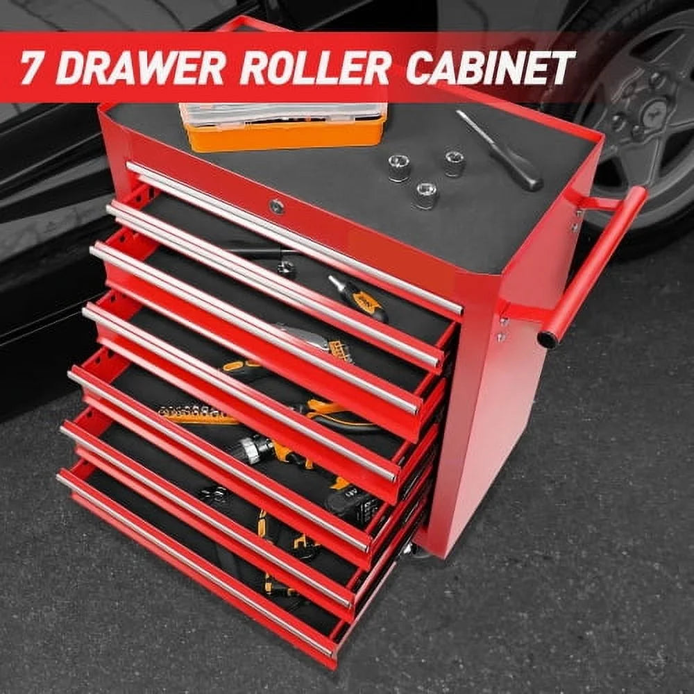2026 POVANLI  7-Drawer Rolling Tool Chest with Wheels Multifunctional Tool Chest Portable Tool Storage Cabinet with Locking System for Garage Workshop Warehouse Repair Shop