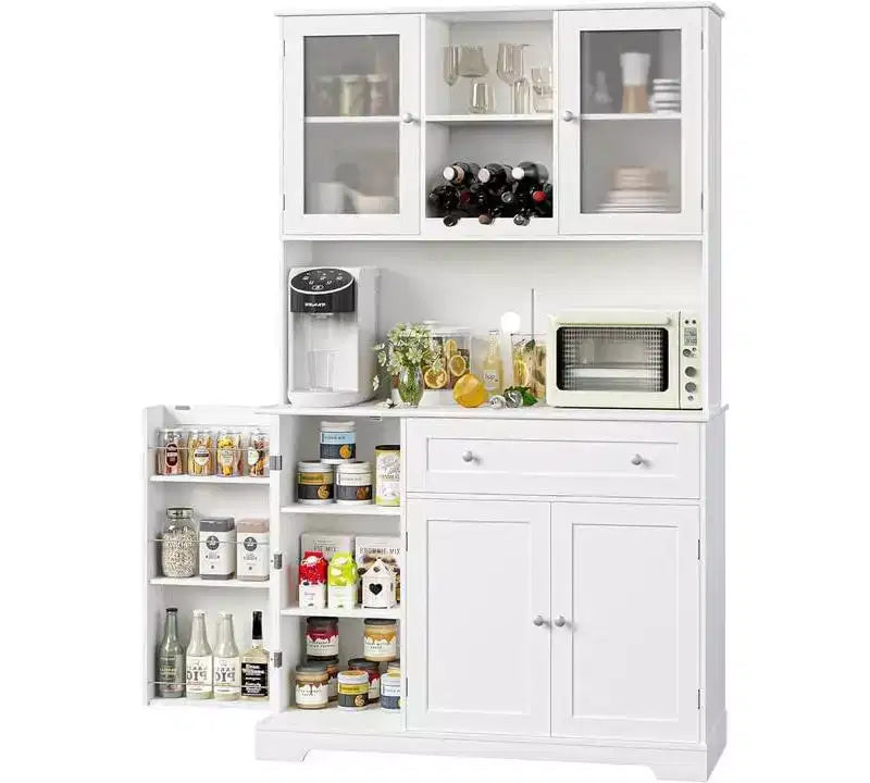 2026 Armario despensa de cocina de 180,3 cm de altura – Mueble auxiliar para barra de café con cajones y encimera abierta.