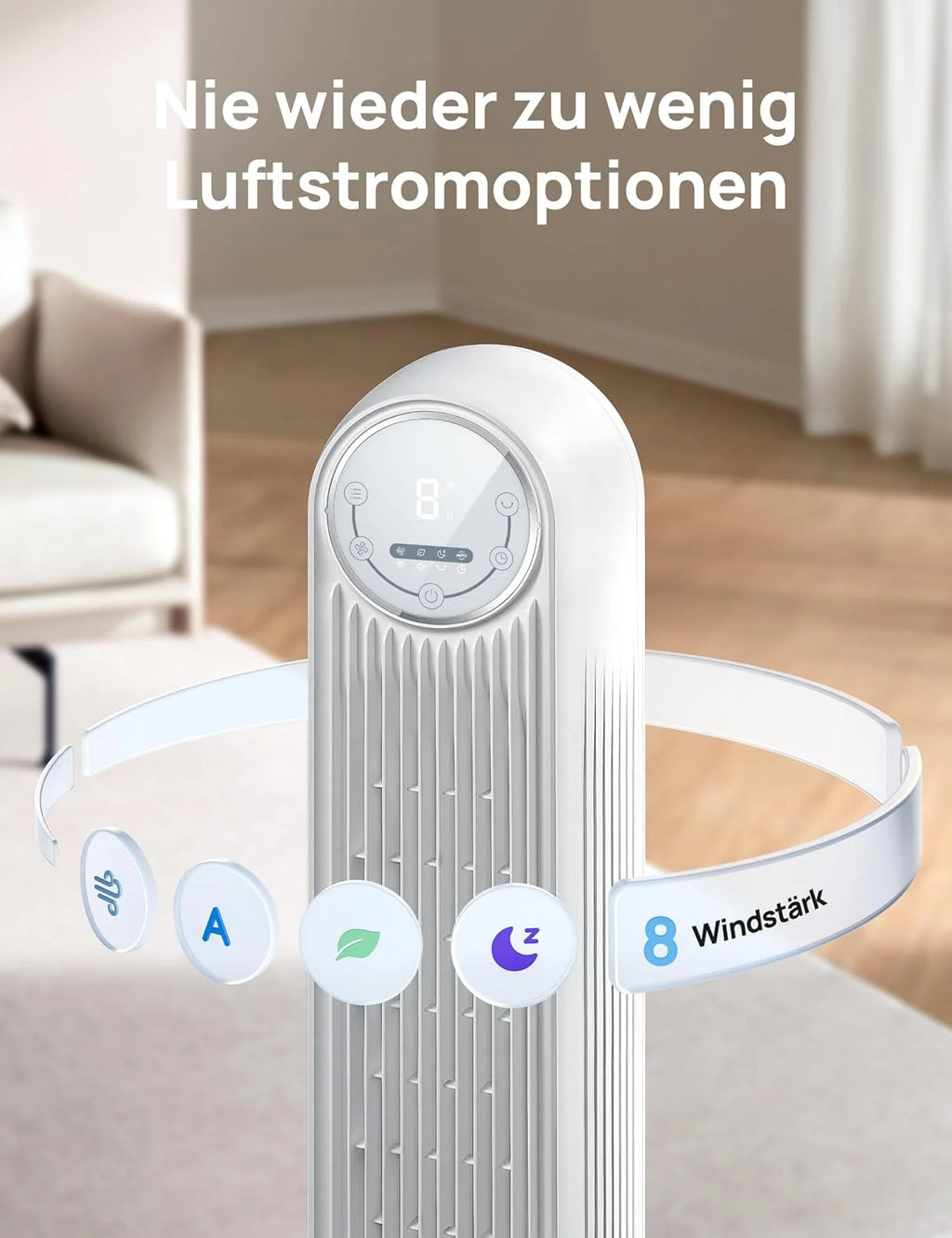 Ventilador de torre silencioso Dreo Smart 2026 de 20 dB, alcance de 10 m, 4 velocidades, 4 modos, temporizador de 8 horas, oscilación de 90° con función de refrigeración, WiFi y control remoto para dormitorio, Nomad OneS, blanco