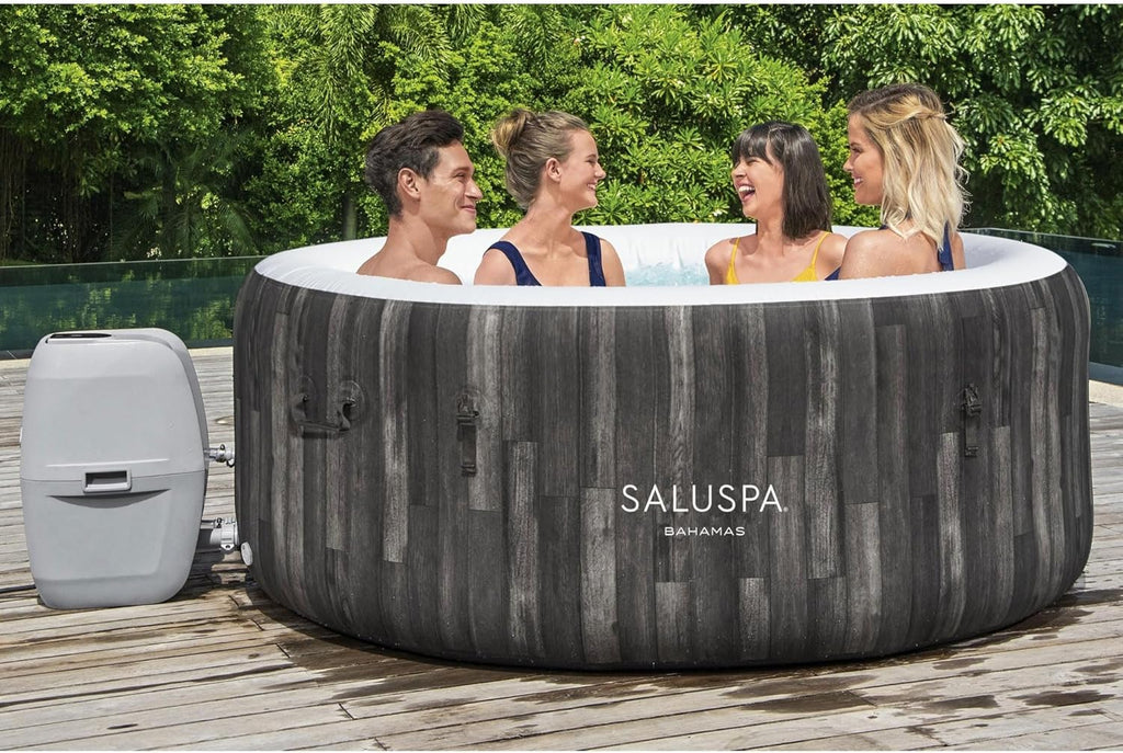 2026 Large Round 2 to 4 Person Inflatable Hot Tub Portable Outdoor Spa with 120 Airjets and Energysense Cover, Grey