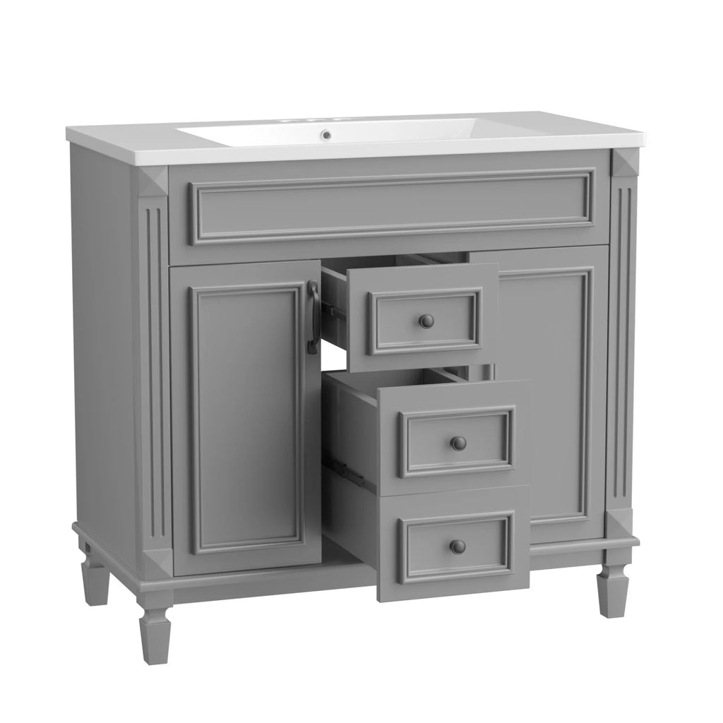 2026 Modern Bathroom Furniture Set, 36" Bathroom Vanity with Top Sink, 35" Wall Mounted Bathroom Storage Cabinet, Mirror Cabinet with 6 Shelves, Storage Cabinet with 2 Doors and 2 Drawers, Grey