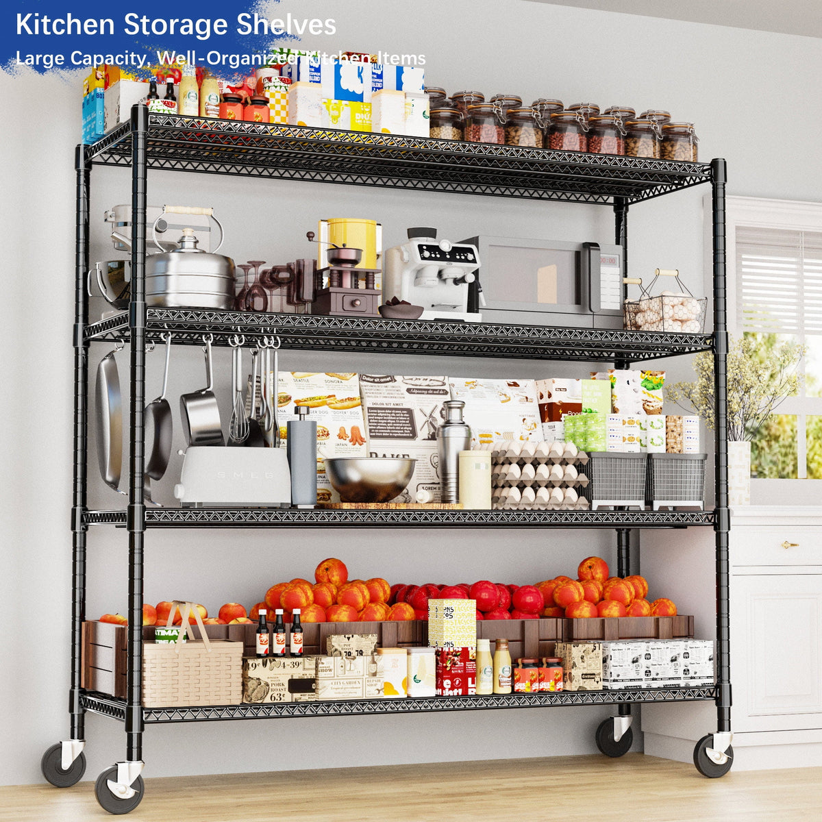 2026 4-Wire Shelf Adjustable Heavy Duty Storage Shelves,Metal Organizer Wire Rack for Laundry Bathroom Kitchen Pantry Closet Garage Shelving(Black,24" Dx59.6 Wx76.2 H)