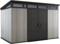 2026 Keter Artisan Cobertizo de jardín de 11 x 7 cm, resistente a la intemperie, con suelo, techo inclinado, puertas dobles y ventanas, ideal para almacenamiento al aire libre, 342 x 218 x 226 cm, 13,7 m³,