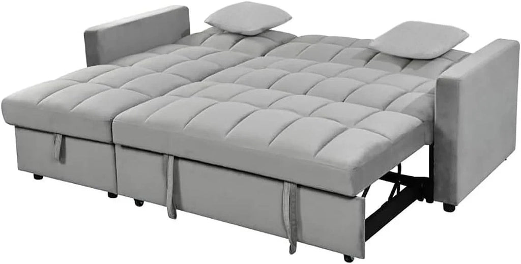 2026 Sofá Cama Chaise Longue 210x145 cm – Chaise Longue Reversible Ambos Lados con Arcón, Sofa Rinconera con Sistema de Arrastre, Armazón de Pino Macizo – Gris Terciopelo