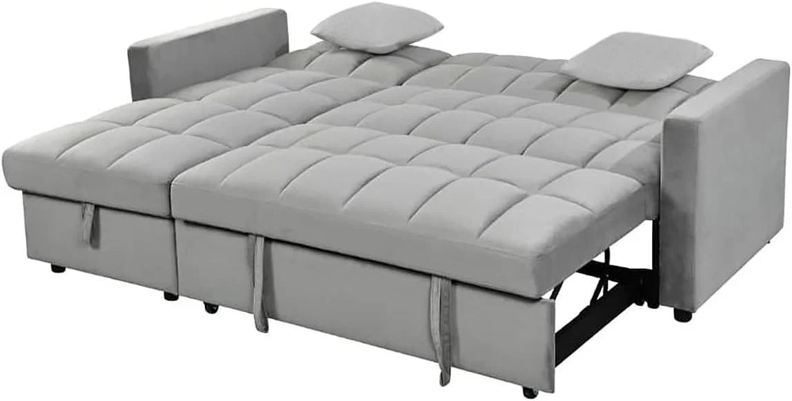 2026 Sofá Cama Chaise Longue 210x145 cm – Chaise Longue Reversible Ambos Lados con Arcón, Sofa Rinconera con Sistema de Arrastre, Armazón de Pino Macizo – Gris Terciopelo