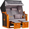 Silla de playa Baltic Sea 2026 Juniper PE negra (diseño gris real) | Silla de playa de 2 plazas resistente a la intemperie | Silla reclinable de dos plazas de madera maciza | Sillas de playa para balcón | Silla de playa para jardín