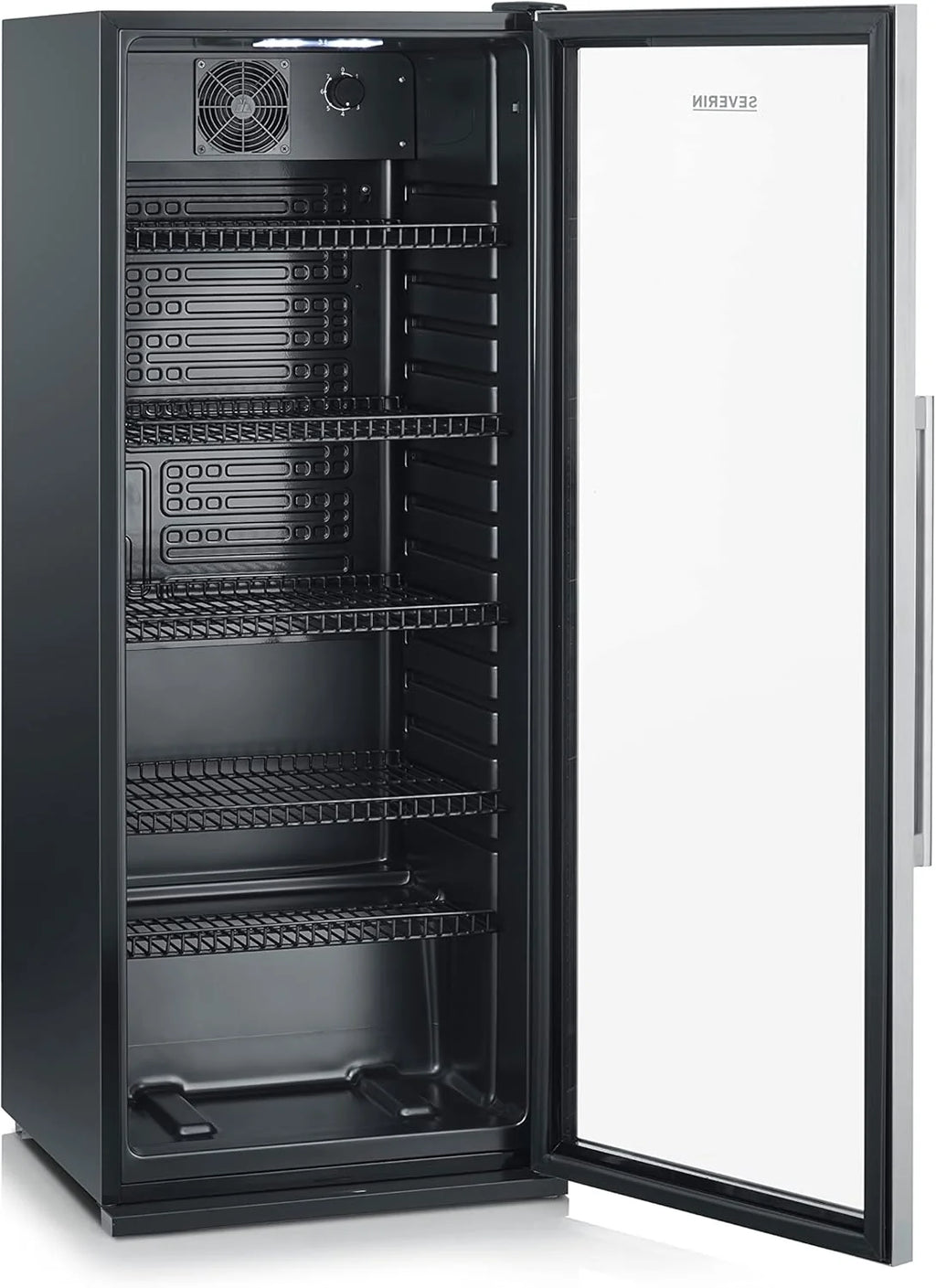 Nevera para botellas SEVERIN 2026, con cerradura integrada e iluminación LED integrada, capacidad neta de 118 L, color negro/plata, FSK 8840