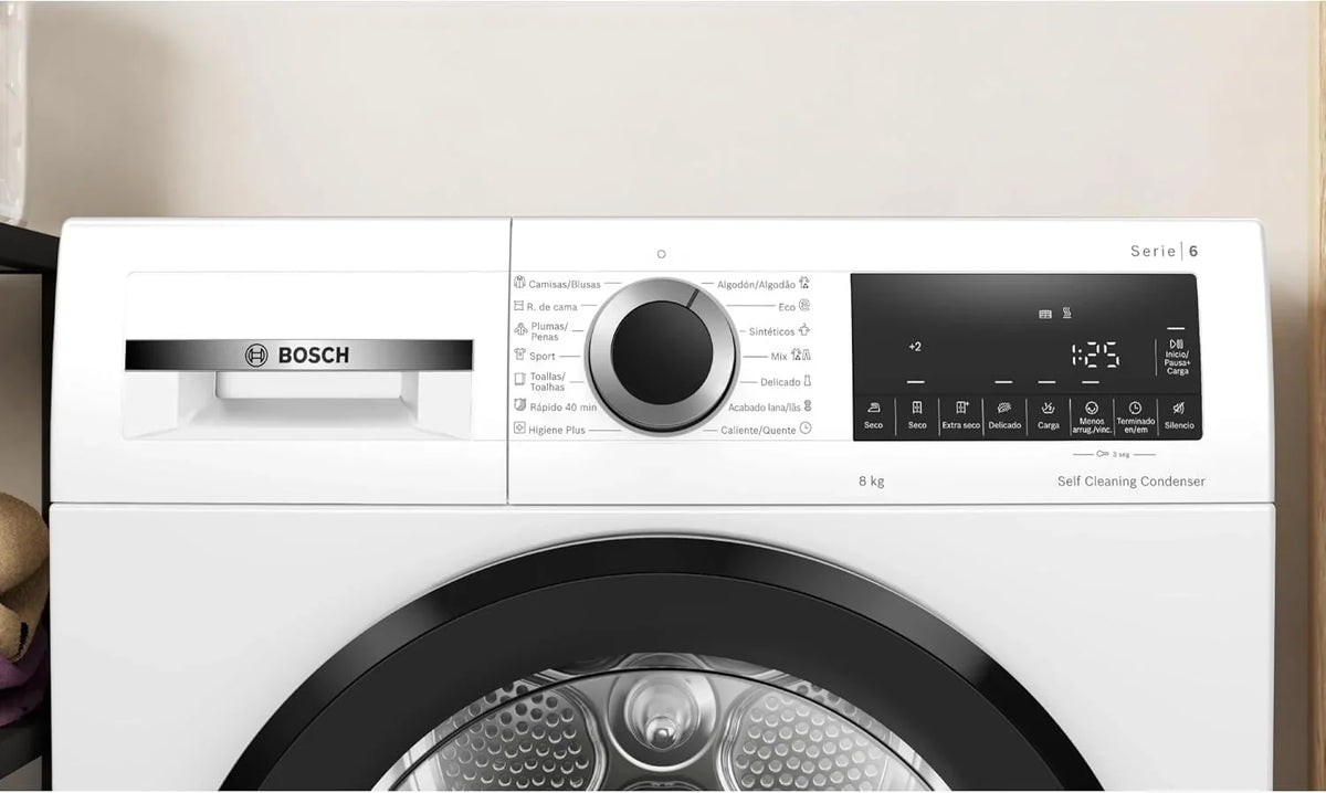 2026 Bosch – Secadora con bomba de calor, 8 kg, AutoDry, Antiarrugas, Media carga, Blanco, WQG235D1ES, Lanzamiento 2025
