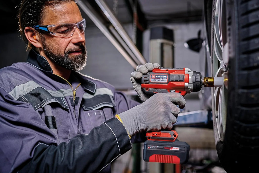 2026 Llave de impacto inalámbrica profesional Einhell IMPAXXO 18/450 (1x4.0Ah) Power X – Change (18 V, 450 Nm, sin escobillas, accionamiento cuadrado externo, incluye batería de 4 Ah, cargador y juego de vasos)
