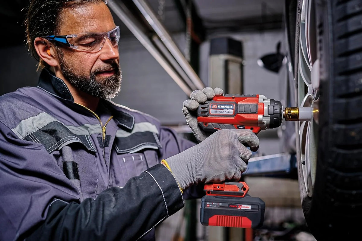 2026 Llave de impacto inalámbrica profesional Einhell IMPAXXO 18/450 (1x4.0Ah) Power X – Change (18 V, 450 Nm, sin escobillas, accionamiento cuadrado externo, incluye batería de 4 Ah, cargador y juego de vasos)